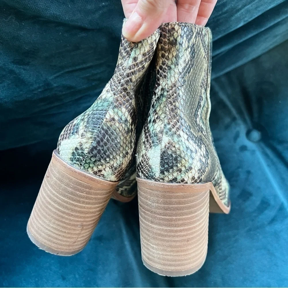 MADEWELL Snakeskin Leather Square Toe The Rosie Ankle Boot block heel SIZE 6